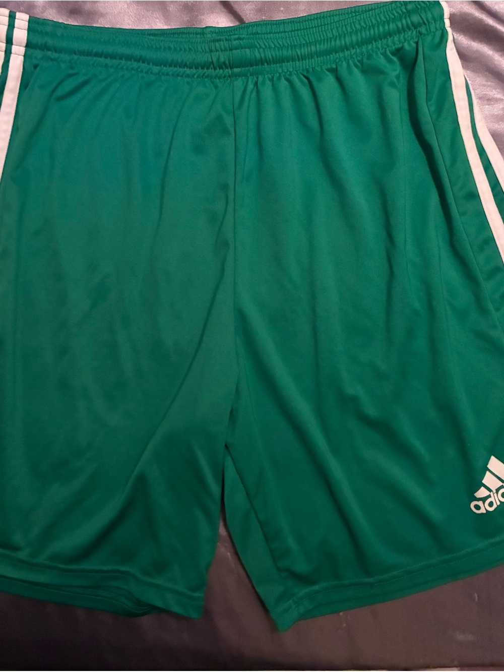 adidas Men’s Green Athletic Shorts with White Stripes